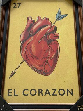 SAPNA SHAH Framed Canvas Print La Lotería Mexican El Corazon Heart Decor 12x18